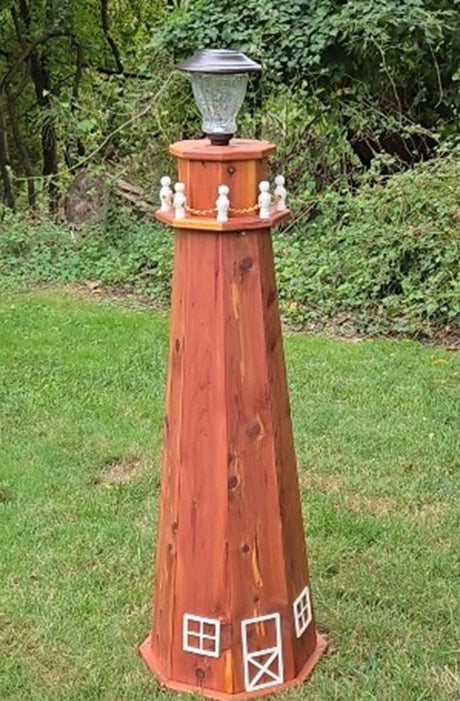 Amish handmade, solar lighthouse, solar garden lights, lawn ornament, lighthouse. wooden, cedar, backyard decoration, solar powered, wooden lighthouse