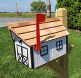 Amish White Mailbox - Handmade - Barn Style - Wooden - Tall Prominent Sturdy Flag - With Cedar Shake Shingles Roof - Barn Mailboxes Wood