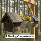 Amish Handmade Hanging Birdhouse + Planter Combo 2 Nesting Compartments Bird Lovers Rustic Birdhouse Flower Planter Outdoor Decor Garden