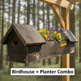 Amish Handmade Hanging Birdhouse + Planter Combo 2 Nesting Compartments Bird Lovers Rustic Birdhouse Flower Planter Outdoor Decor Garden