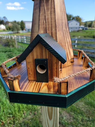 Bird Feeders and House Amish Handmade, Wooden Combo Birdhouse and Feeder