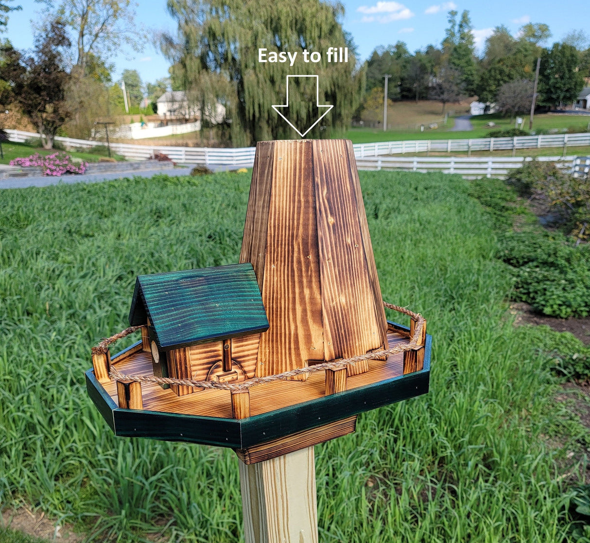 Bird Feeders and House Amish Handmade, Wooden Combo Birdhouse and Feeder