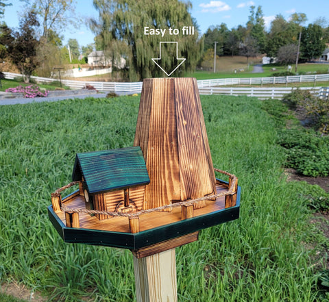 Bird Feeders and House Amish Handmade, Wooden Combo Birdhouse and Feeder