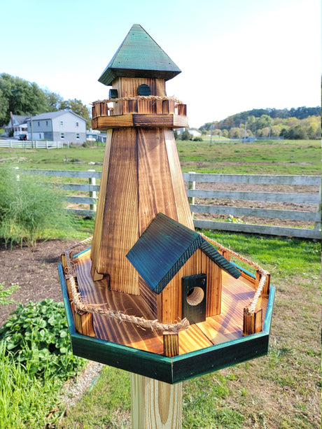 Bird Feeders and House Amish Handmade, Wooden Combo Birdhouse and Feeder