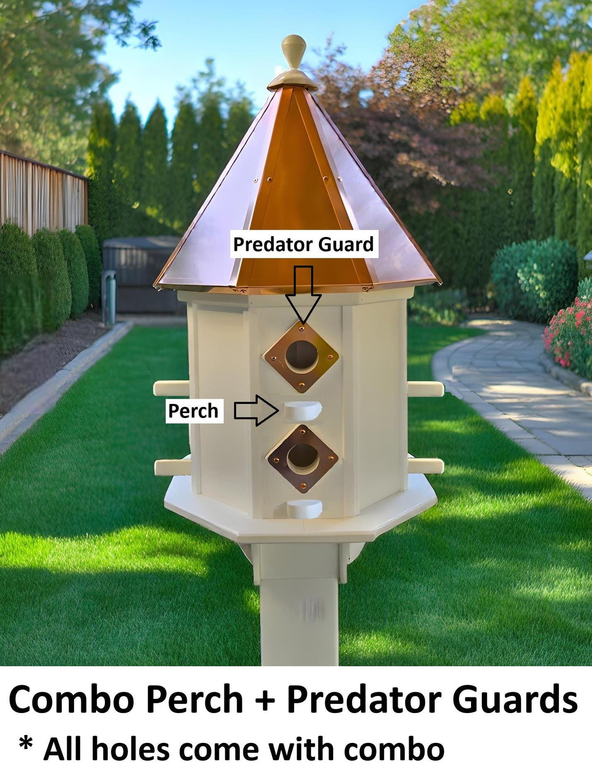 Birdhouse Copper Roof/Cedar Roof With Predator Guards + Perches Combo Handmade 2-8 Nesting Compartments, Large, Poly, Bird Lovers