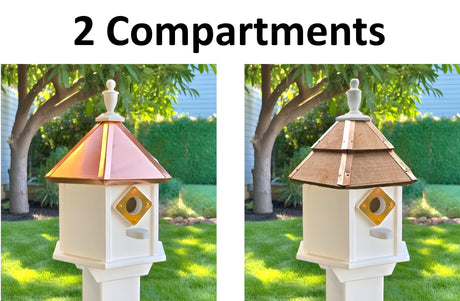 Birdhouse Copper Roof/Cedar Roof With Predator Guards + Perches Combo Handmade 2-8 Nesting Compartments, Large, Poly, Bird Lovers