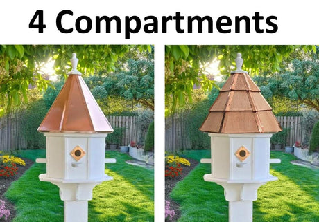 Birdhouse Copper Roof/Cedar Roof With Predator Guards + Perches Combo Handmade 2-8 Nesting Compartments, Large, Poly, Bird Lovers