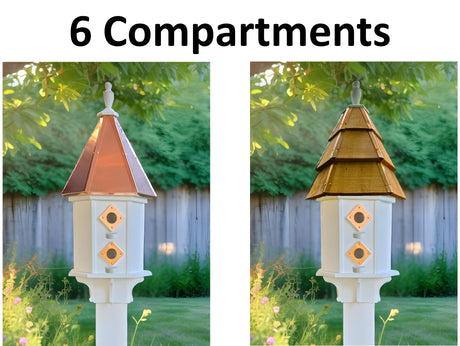 Birdhouse Copper Roof/Cedar Roof With Predator Guards + Perches Combo Handmade 2-8 Nesting Compartments, Large, Poly, Bird Lovers