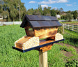 Bird Feeder Amish Handmade, White Pine and White Stones Bridge Design With 3 Feeding Areas