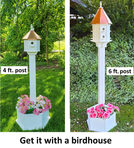 Planter Kit For Birdhouses and Bird Feeders - White - Set of Planter & Post - Amish Handmade - Bird Lovers - Flowers - Outdoor Décor