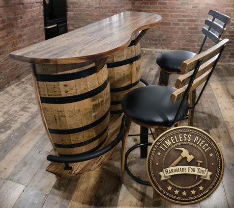 Barrel Bar Table - Amish Handmade - Bar Chairs - Farmhouse Furniture - Swivel Chairs - Rustic - Wine Barrel - Whiskey Odor - Footrest