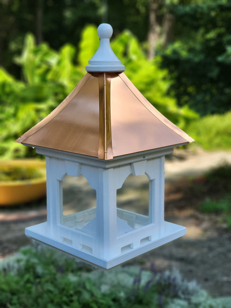 Hanging Bird Feeder, Copper Roof, Large Capacity Feed Tray, Square Design