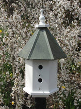 Load image into Gallery viewer, Wooden Birdhouse Handmade 4 Nesting Compartments With Faux Patina Aluminum Roof
