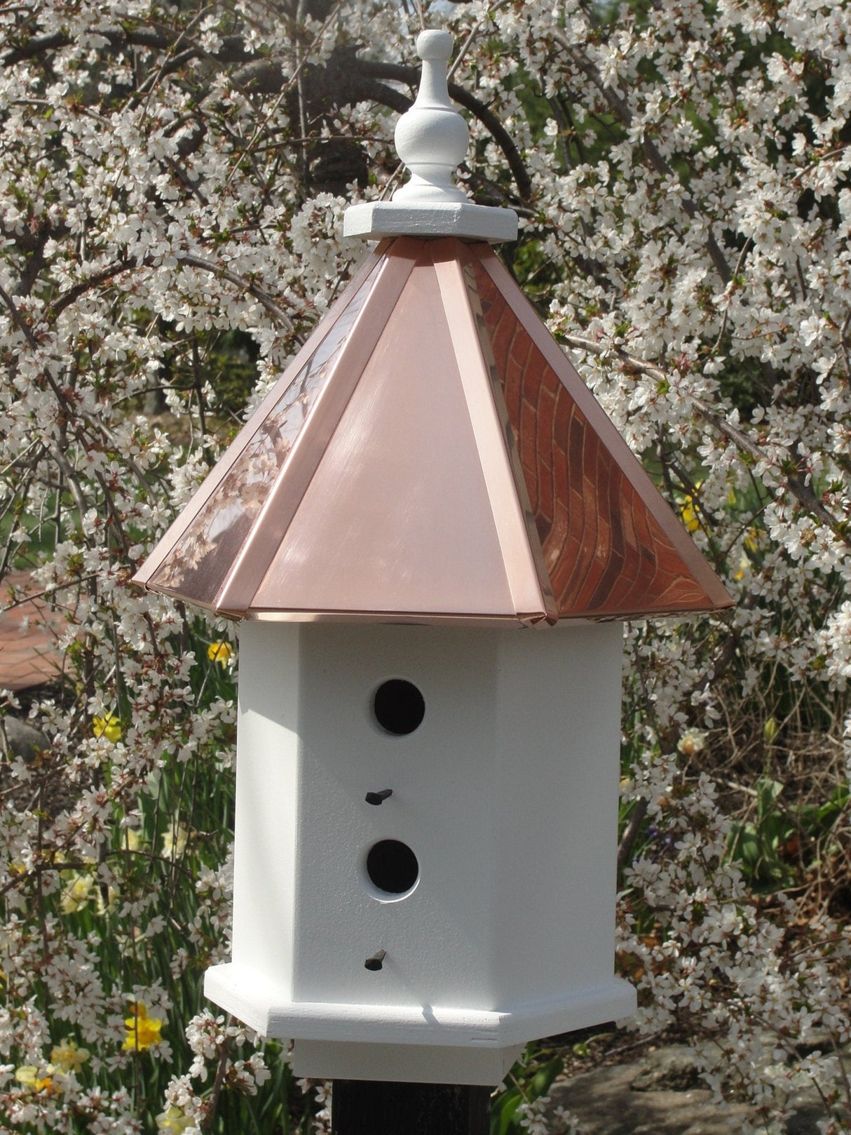 Birdhouse Copper Roof Handmade Wooden With 4 Nesting Compartments Birdhouses Outdoor