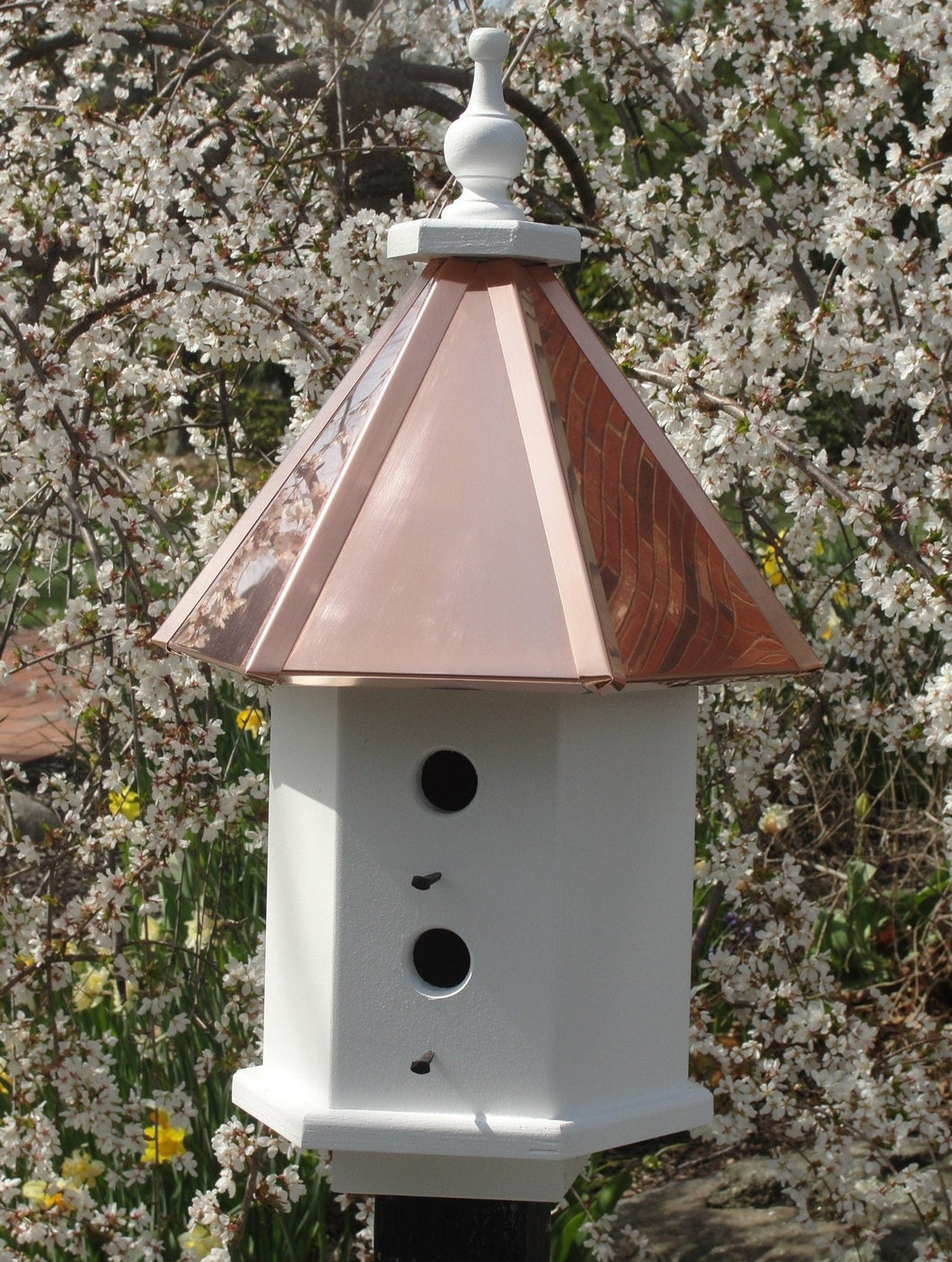 Birdhouse Copper Roof Handmade Wooden With 4 Nesting Compartments Birdhouses Outdoor