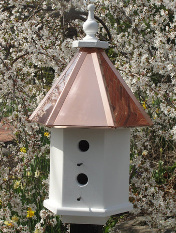 Birdhouse Copper Roof Handmade Wooden With 4 Nesting Compartments Birdhouses Outdoor