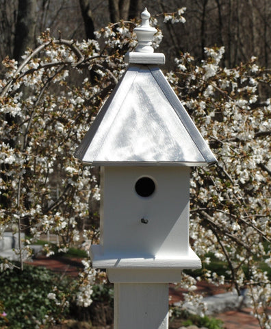 Bird House - 1 Nesting Compartment - Handmade - Wooden - Burnished Aluminum Roof - Weather Resistant - Birdhouse Outdoor - Post Not Included