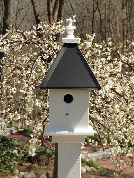 Bird House - 1 Nesting Compartment - Handmade - Wooden - Weather Resistant - Black Aluminum Roof - Birdhouse Outdoor - Post Not Included