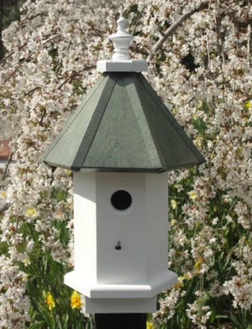 Wooden Birdhouse Handmade With Faux Patina Aluminum Roof, 6 Sided, 1 Nesting Compartment, Birdhouse Made in the US