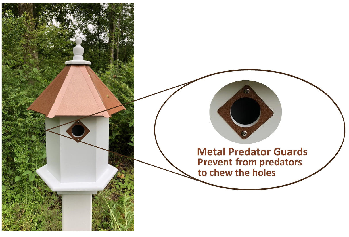 Bird House - 2 Nesting Compartments - Handmade - Metal Predator Guards - Weather Resistant - Pole Not Included - Birdhouse Outdoor