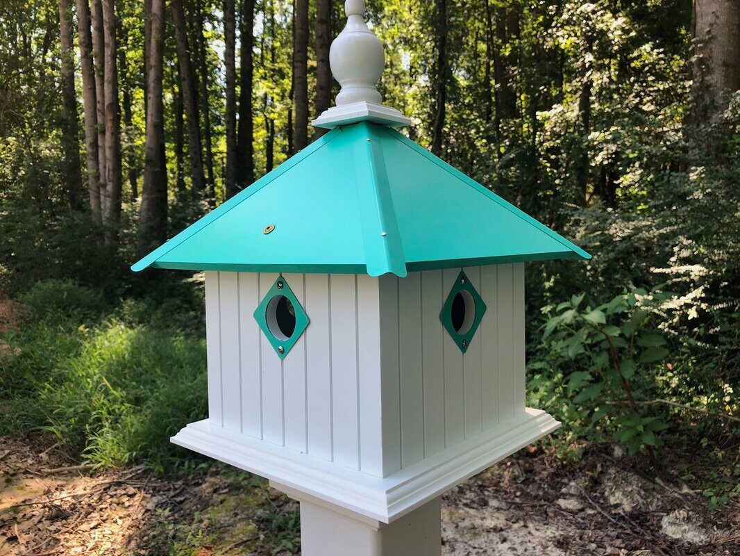 Bird House - 2 Nesting Compartments - Handmade - Metal Predator Guards - Weather Resistant - Pole Not Included - Birdhouse Outdoor