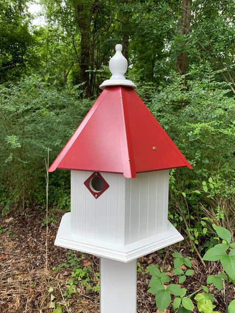 Bird House - 3 Nesting Compartments - Handmade - Metal Predator Guards - Weather Resistant - Pole Not Included - Birdhouse Outdoor