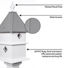 Load image into Gallery viewer, Birdhouse Handmade Vinyl PVC 2 Story With 4 Nesting Compartment, Metal Predator Guards, Choose Your Roof Color, Weather Resistant
