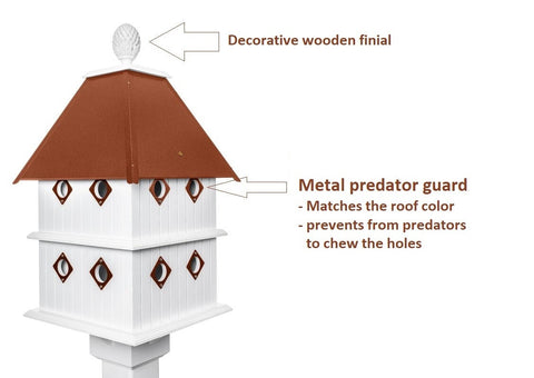 Bird House - X-Large 8 Nesting Compartments - Handmade - Metal Predator Guards - Weather Resistant - Pole Not Included - Birdhouse Outdoor