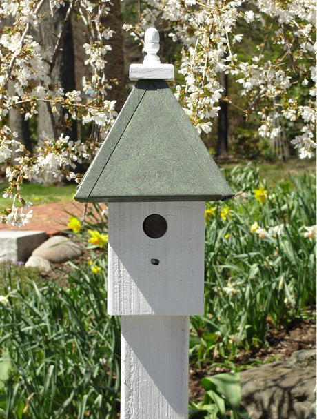 Bird House - 1 Nesting Compartment - Handmade - Light Bird House - Wooden - Faux Patina Aluminum Roof - Birdhouse Outdoor