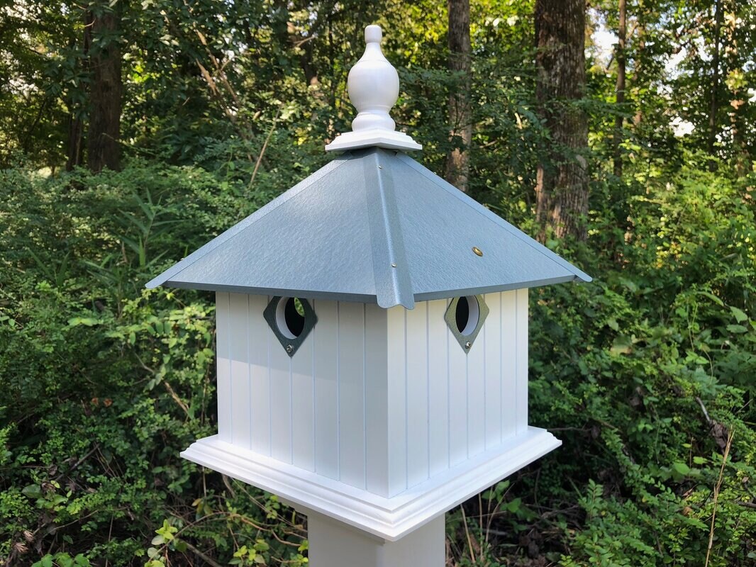 Bird House - 2 Nesting Compartments - Handmade - Metal Predator Guards - Weather Resistant - Pole Not Included - Birdhouse Outdoor