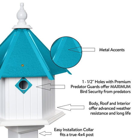 Birdhouse Handmade 3 Nesting Compartments Vinyl PVC Made With Metal Predator Guards Weather Resistant Birdhouse Outdoor Decor