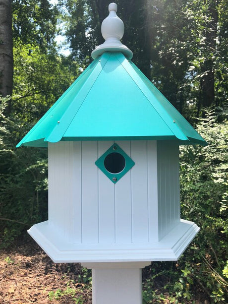 Bird House - 3 Nesting Compartments - Handmade - Metal Predator Guards - Weather Resistant - Pole Not Included - Birdhouse Outdoor