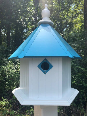 Bird House - 3 Nesting Compartments - Handmade - Metal Predator Guards - Weather Resistant - Pole Not Included - Birdhouse Outdoor