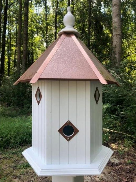 Bird House - 6 Nesting Compartments - Handmade - Large - Metal Predator Guards - Weather Resistant - Pole Not Included - Birdhouse Outdoor