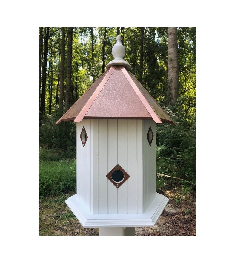 Bird House - 6 Nesting Compartments - Handmade - Large - Metal Predator Guards - Weather Resistant - Pole Not Included - Birdhouse Outdoor