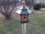 Bird House - 3 Nesting Compartments - Amish Handmade - Green Cedar - Weather Resistant - Made of Poly Lumber - Birdhouse Outdoor