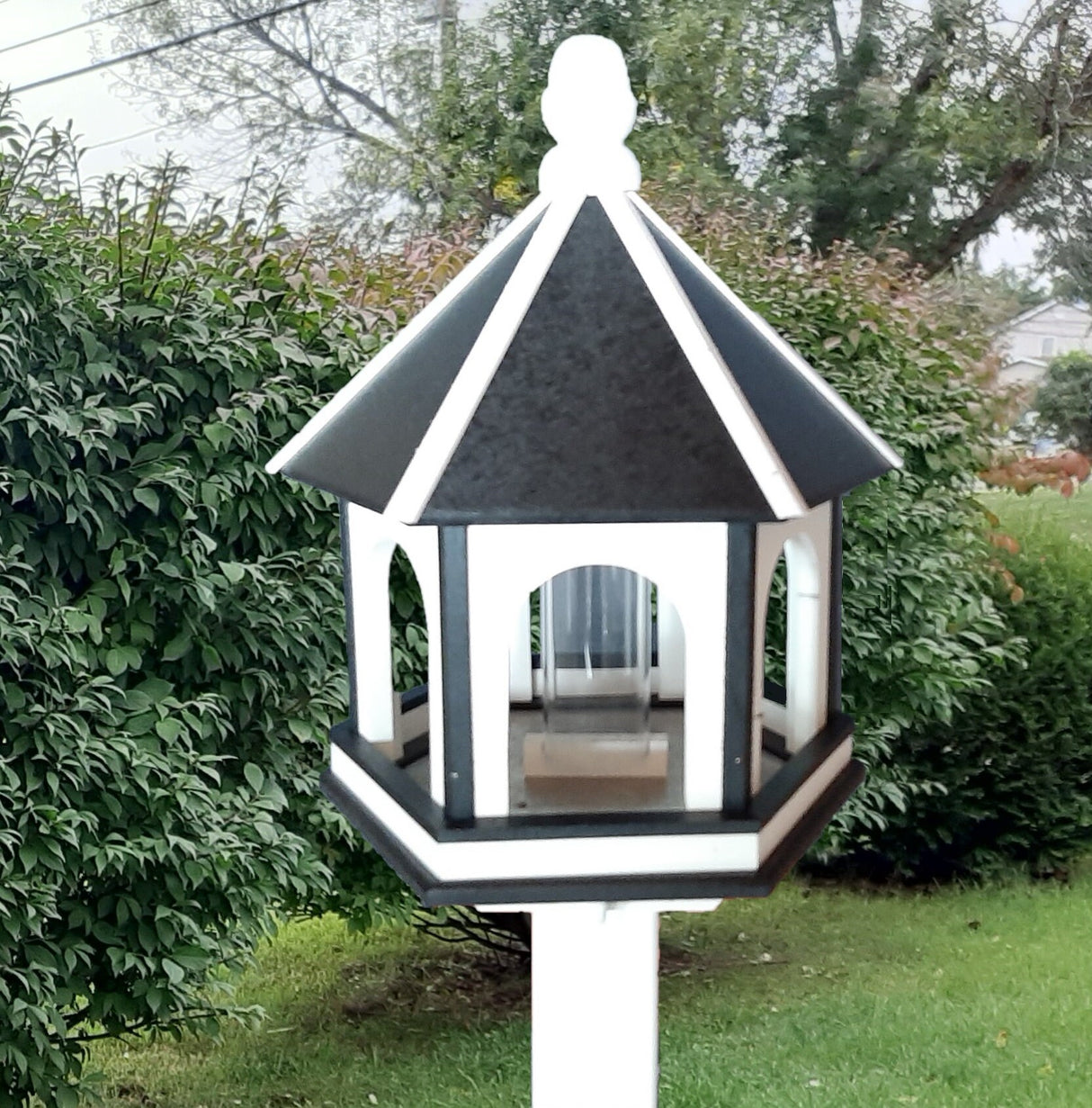 Bird Feeder - Large - Amish Handmade - Arch Design - Weather Resistant Poly Lumber - Premium Feeding Tube - Easy Mounting on 4"x4" Pole/Post