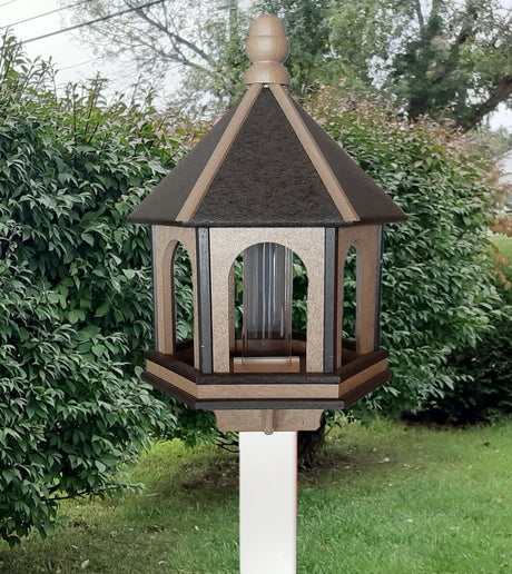 Amish Bird Feeder - Handmade - Arch Design - Large - Weather Resistant Poly Lumber - Premium Feeding Tube - Easy Mounting on 4"x4" Pole/Post