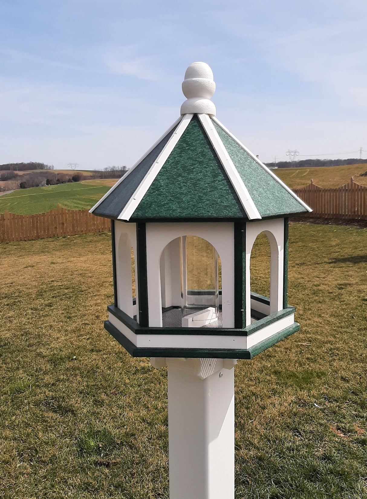 Amish Bird Feeder - Handmade - Arch Design - Large - Weather Resistant Poly Lumber - Premium Feeding Tube - Easy Mounting on 4"x4" Pole/Post