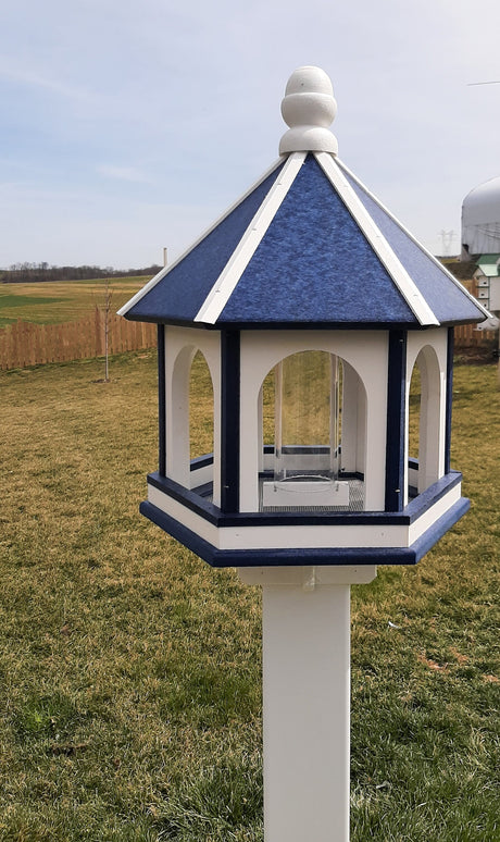 Bird Feeder - Large - Amish Handmade - Arch Design - Weather Resistant Poly Lumber - Premium Feeding Tube - Easy Mounting on 4"x4" Pole/Post