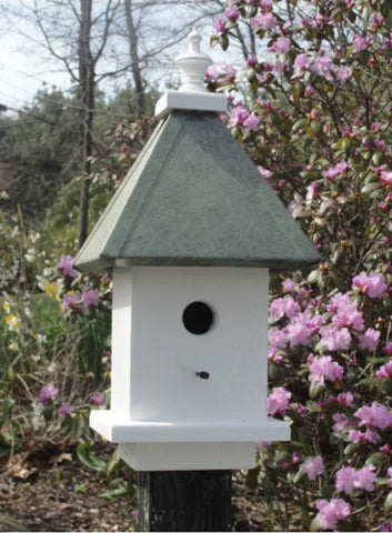 Wooden Birdhouse Handmade With 1 Nesting Compartment, Aluminum Roof