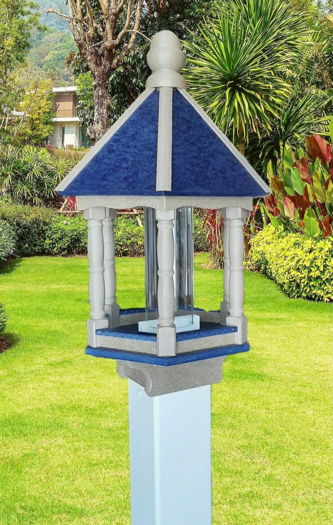 Gazebo Bird Feeder - Amish Handmade - Poly Lumber Weather Resistant - Premium Feeding Tube - Easy Mounting - Bird Feeder For Outdoors