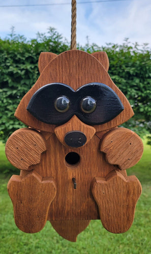 Racoon Hanging Bird House - 1 Nesting Compartments - Amish Handmade - Birdhouse Outdoor - Bird Lovers