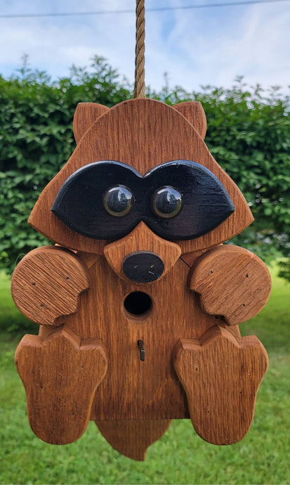 Racoon Hanging Bird House - 1 Nesting Compartments - Amish Handmade - Birdhouse Outdoor - Bird Lovers