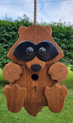 Racoon Hanging Bird House - 1 Nesting Compartments - Amish Handmade - Birdhouse Outdoor - Bird Lovers