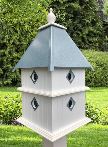 Bird House - 8 Nesting Compartments - Handmade - Large - Metal Predator Guards - Weather Resistant - Pole Not Included - Birdhouse Outdoor