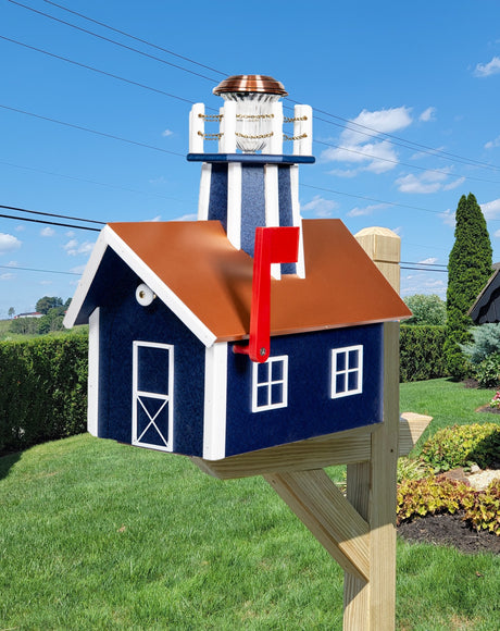 Amish Mailbox With Solar Lighthouse - Wood or Poly Lumber - Handmade Active - Mailboxes