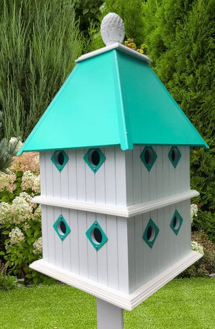 Bird House - X-Large 8 Nesting Compartments - Handmade - Metal Predator Guards - Weather Resistant - Pole Not Included - Birdhouse Outdoor