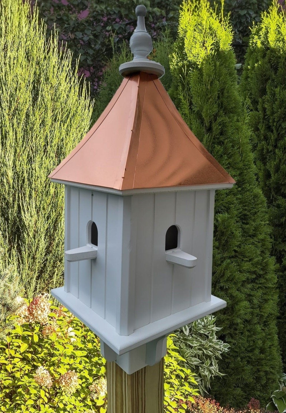 Bird House Handmade With 4 Nesting Compartments Weather Resistant Post Not Included Copper Birdhouse Outdoor