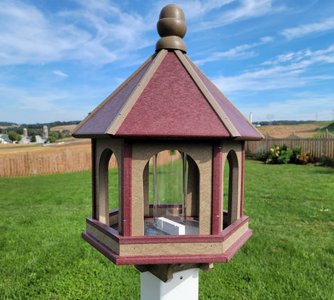 Amish Bird Feeder - Handmade - Arch Design - Large - Weather Resistant Poly Lumber - Premium Feeding Tube - Easy Mounting on 4